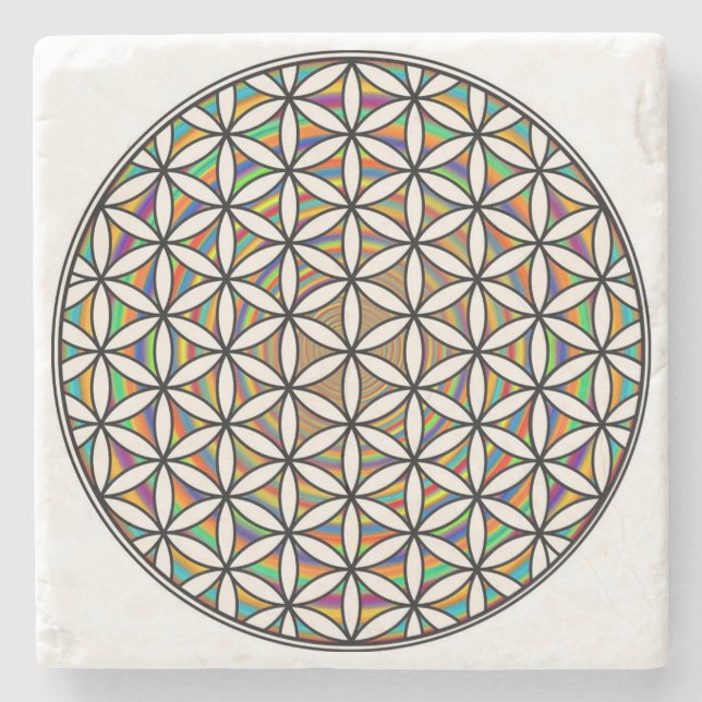 Flower of life rainbow stone coaster (Front)