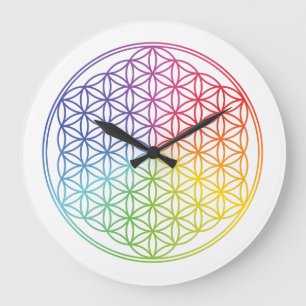 Flower of Life - rainbow - wall clock