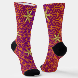 FLOWER OF LIFE - red gold pattern Socks