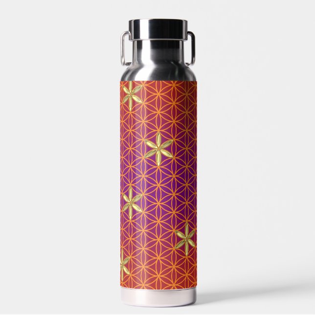 FLOWER OF LIFE - red gold pattern Water Bottle (Front)