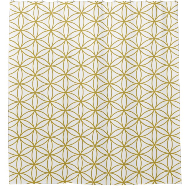 Flower of Life Repeat Ptn Gold on White Shower Curtain (Front)