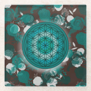 flower of life, sacred geometric,zen, chakra, glass coaster