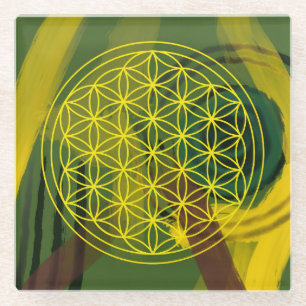 flower of life, sacred geometric,zen, chakra,  glass coaster