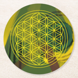 flower of life, sacred geometric,zen, chakra, round paper coaster