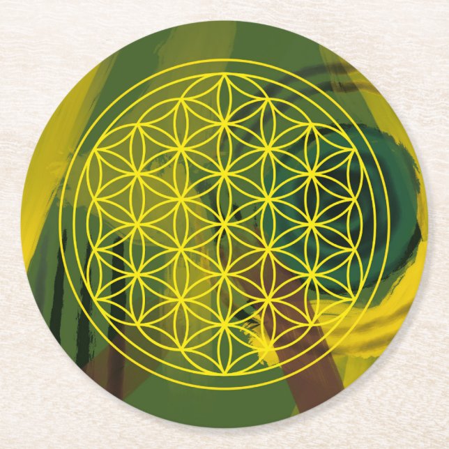 flower of life, sacred geometric,zen, chakra,  round paper coaster (Front)