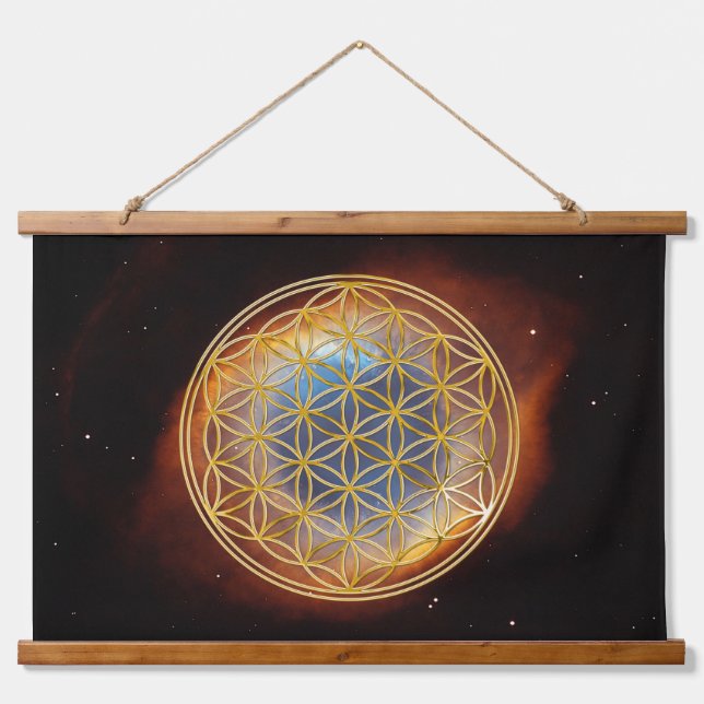 FLOWER OF LIFE - Sacred Geometrie Golden Style Hanging Tapestry (Front)