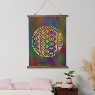 FLOWER OF LIFE - Sacred Geometrie Golden Style Hanging Tapestry