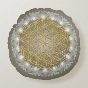 FLOWER OF LIFE - Sacred Geometrie Light 1 Round Cushion