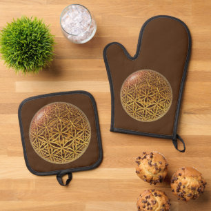 FLOWER OF LIFE - Sacred Geometry Symbol 16 Oven Mitt & Pot Holder Set