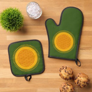 FLOWER OF LIFE - Sacred Geometry Symbol 4 Oven Mitt & Pot Holder Set