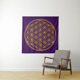 FLOWER OF LIFE - Sacred Geometry Symbol gold 1 Tapestry