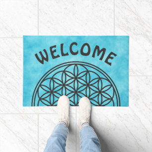 FLOWER OF LIFE - Sacred Geometry Symbol outline 1 Doormat