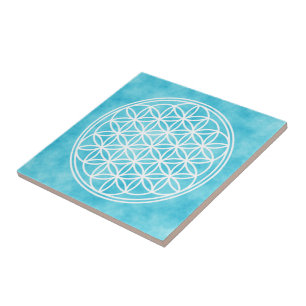 FLOWER OF LIFE - Sacred Geometry Symbol outline 2 Ceramic Tile