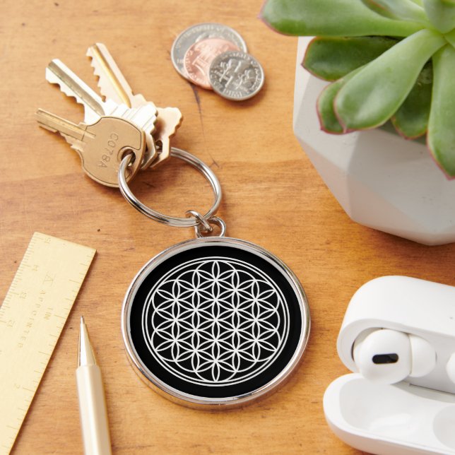 FLOWER OF LIFE - Sacred Geometry Symbol outline 2 Key Ring (Desk)