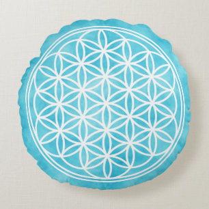 FLOWER OF LIFE - Sacred Geometry Symbol outline 2 Round Cushion