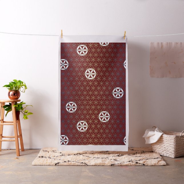 Flower Of Life - seamless pattern - blue beige Fabric (In Situ)