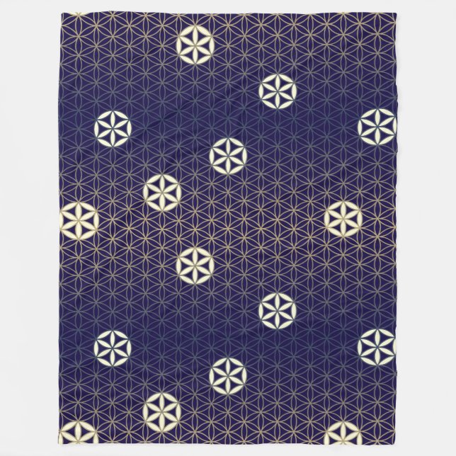 Flower Of Life - seamless pattern - blue beige Fleece Blanket (Front)