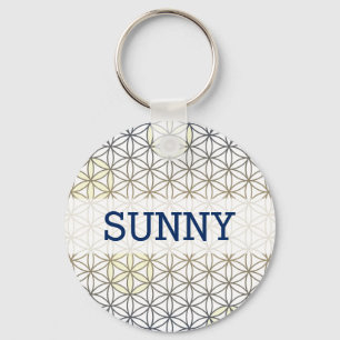 Flower Of Life - seamless pattern - blue beige Key Ring