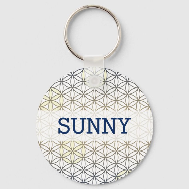 Flower Of Life - seamless pattern - blue beige Key Ring (Front)