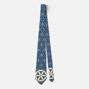 Flower Of Life - seamless pattern - blue beige Tie