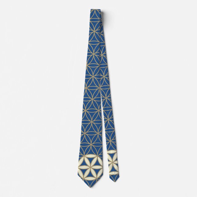 Flower Of Life - seamless pattern - blue beige Tie (Front)