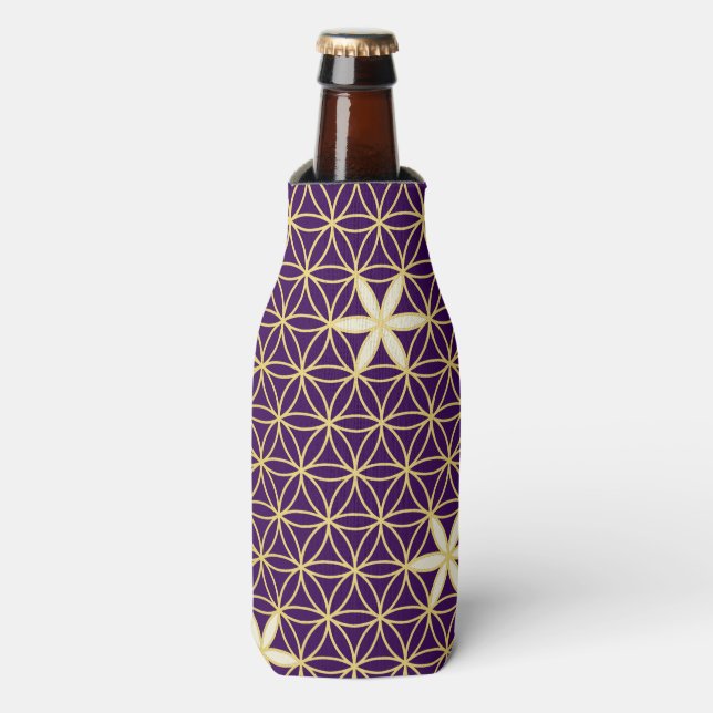 Flower Of Life - seamless pattern - golden Bottle Cooler (Bottle Front)