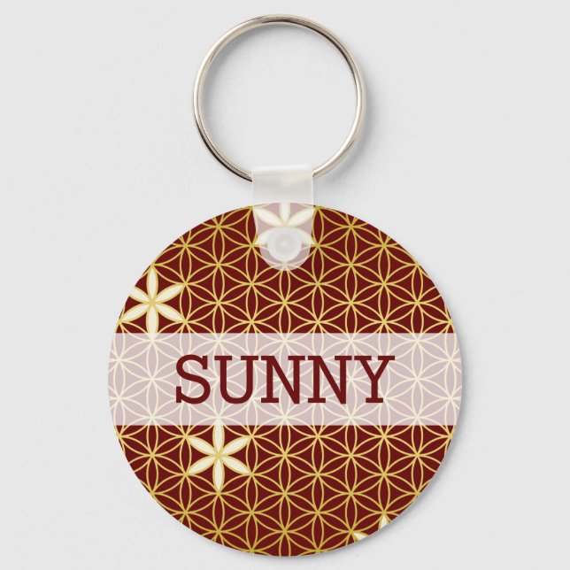 Flower Of Life - seamless pattern - golden Key Ring (Front)