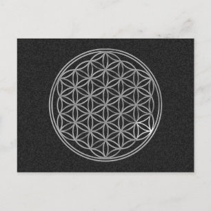 Flower Of Life silver, black splatter Postcard