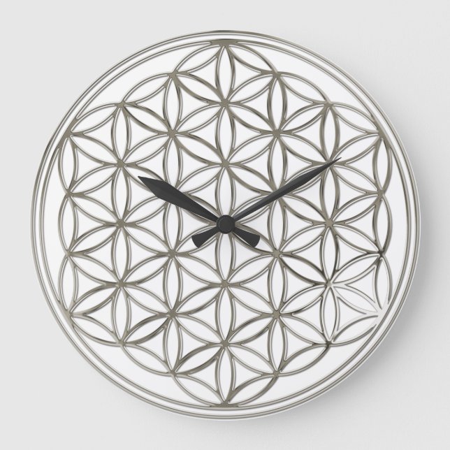 FLOWER OF LIFE - silver / Blume des Lebens Large Clock (Front)