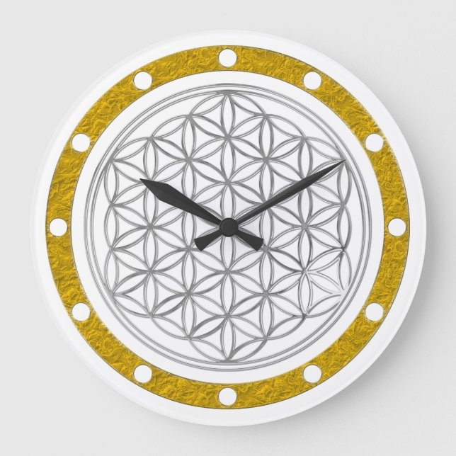 FLOWER OF LIFE - silver - clock face gold ring (Front)