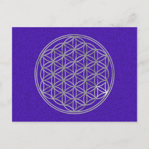 Flower Of Life silver, violet splatter Postcard