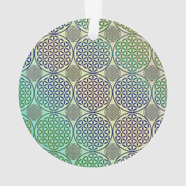 Flower of Life - stamp grunge pattern 2 Ornament (Back)