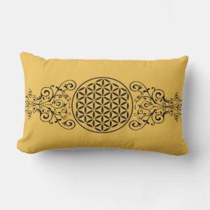 Flower Of Life - stamp ornaments black I Lumbar Cushion