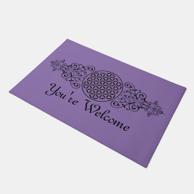 Flower Of Life - stamp ornaments black II Doormat (Angled)