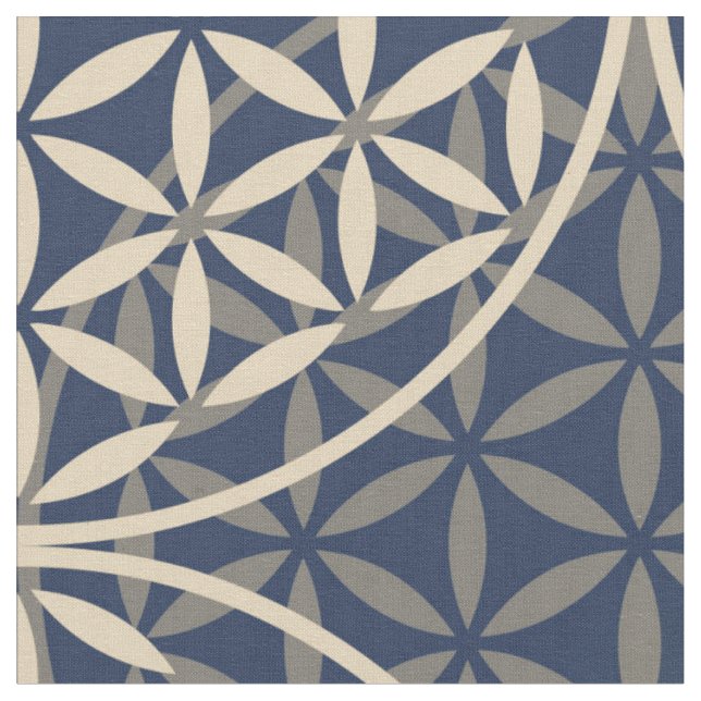 Flower of Life - stamp pattern - blue sand Fabric (Close Up)