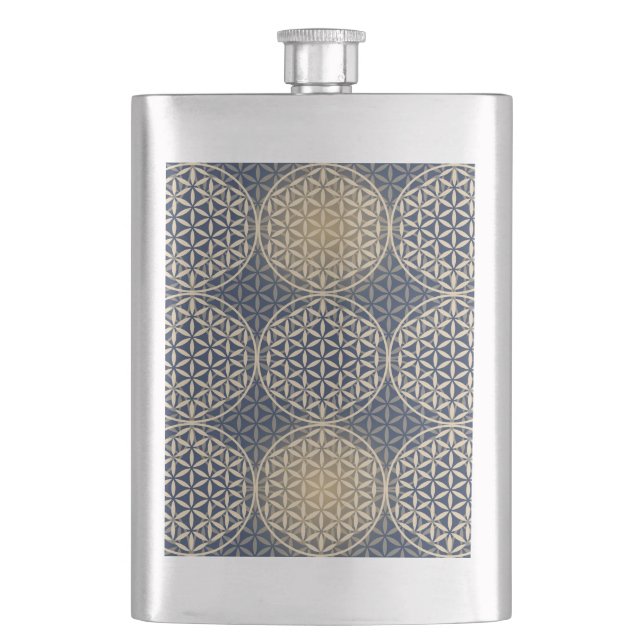 Flower of Life - stamp pattern - blue sand Hip Flask (Front)