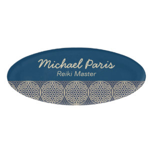 Flower of Life - stamp pattern - blue sand Name Tag