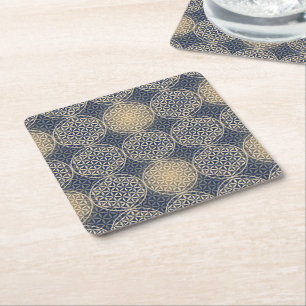 Flower of Life - stamp pattern - blue sand Square Paper Coaster