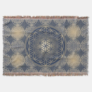 Flower of Life - stamp pattern - blue sand Throw Blanket