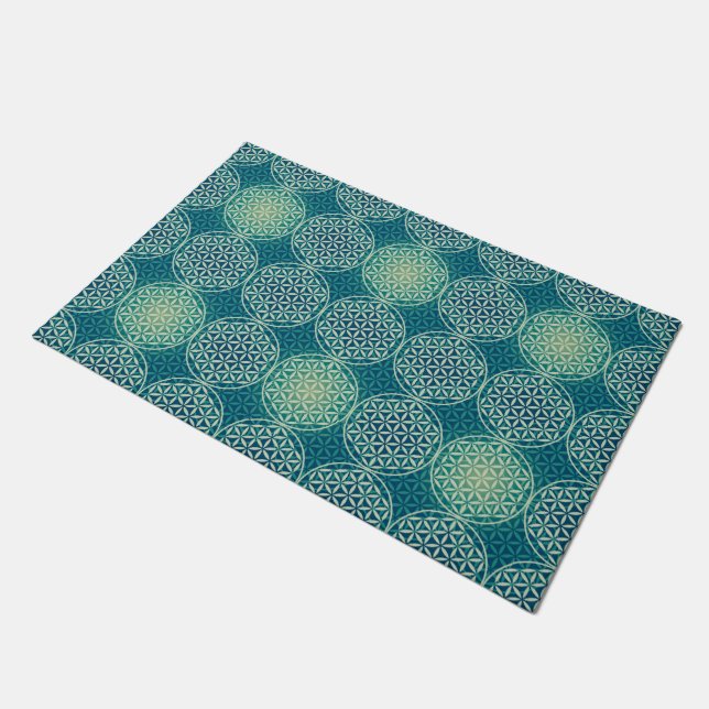 Flower of Life - stamp pattern - cyan blue Doormat (Angled)