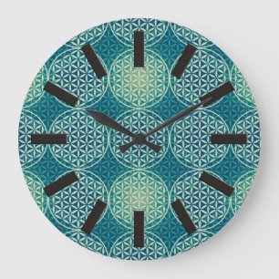 Flower of Life - stamp pattern - cyan blue Large Clock
