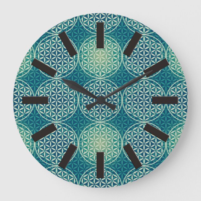 Flower of Life - stamp pattern - cyan blue Large Clock (Front)