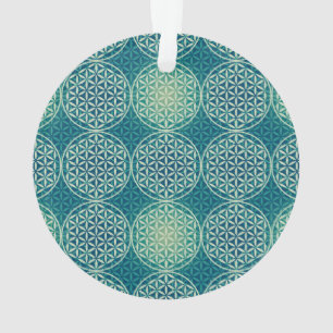 Flower of Life - stamp pattern - cyan blue Ornament
