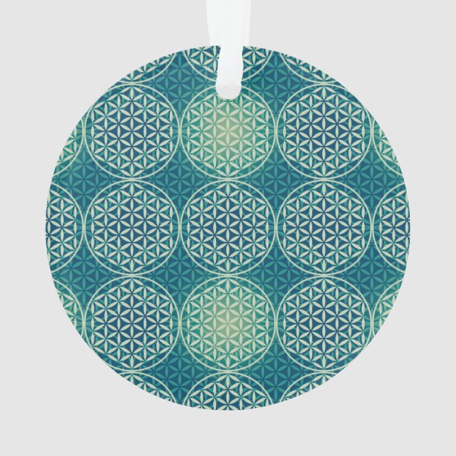 Flower of Life - stamp pattern - cyan blue Ornament (Back)