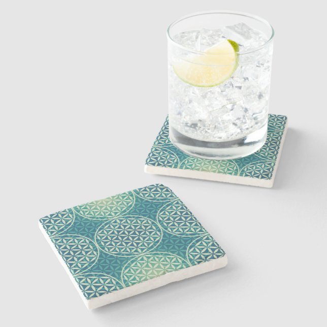 Flower of Life - stamp pattern - cyan blue Stone Coaster (Side)