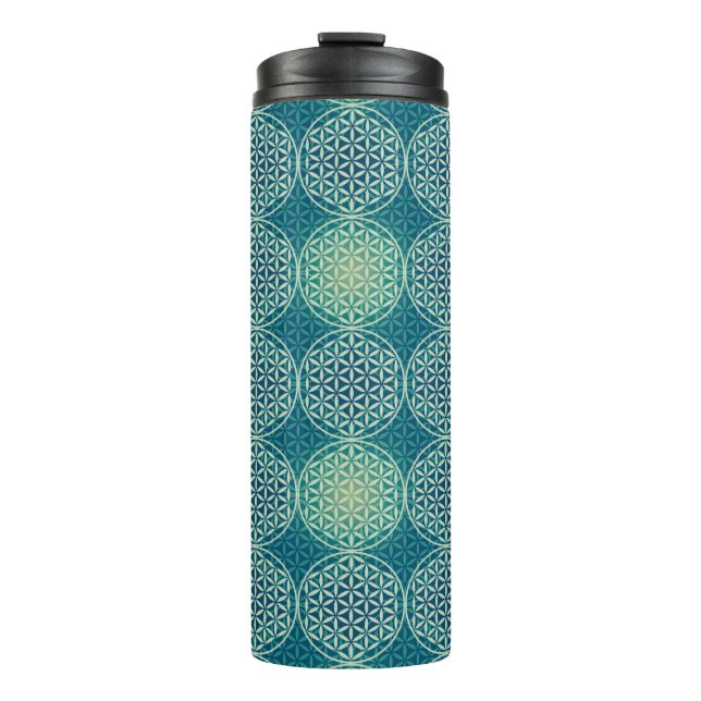 Flower of Life - stamp pattern - cyan blue Thermal Tumbler (Front)