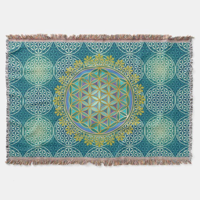 Flower of Life - stamp pattern - cyan Throw Blanket (Front)