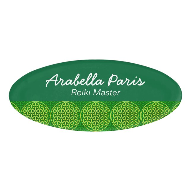 Flower of Life - stamp pattern - green Name Tag (Front)