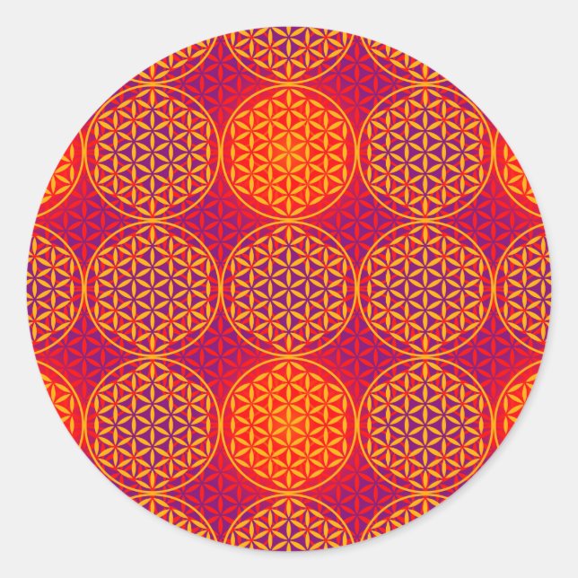 Flower of Life - stamp pattern - orange pink Classic Round Sticker (Front)