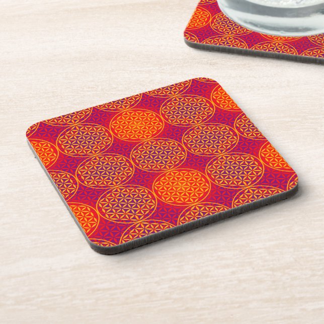 Flower of Life - stamp pattern - orange pink Coaster (Left Side)